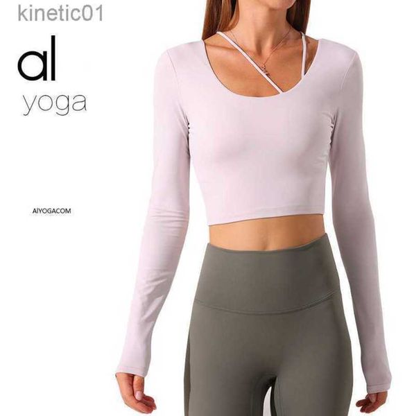 

desginer alo yoga t shirt spring and summer clothes sportswear suit women's thin skinny long sleeve morning running fast dry top, White