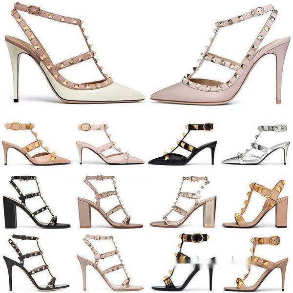 

2023 dress shoes women sneakers high heels sandals stud pump pointed toes patent leather metallic gold black rose womens party wedding sanda