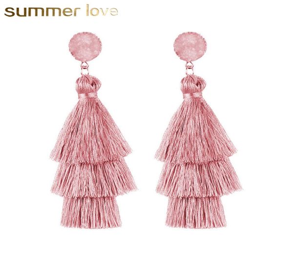 

new trendy 3 layered colorful tassel earrings handmade bohemia style resin stone dangle earring for women jewelry gif5602322, Golden