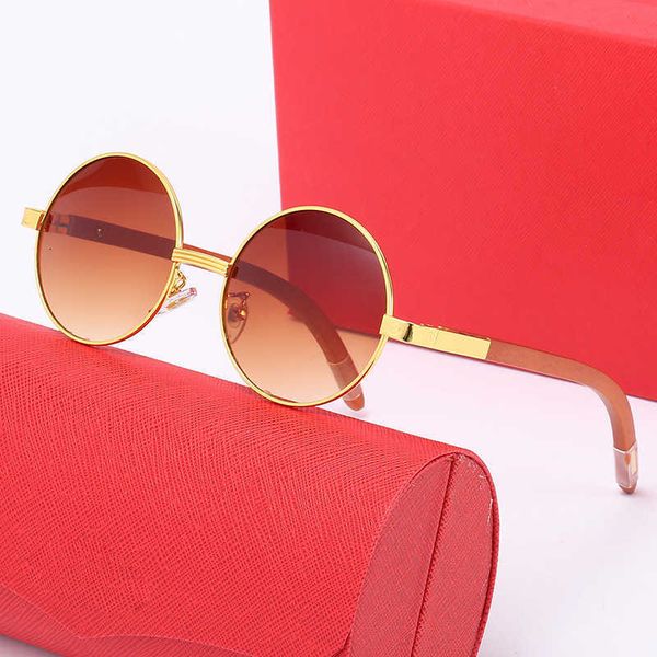 

Fashion sunglasses New round Frame Sunglasses Women's fashion original wood spring leg men's trend versatile metal glasses 25BNV