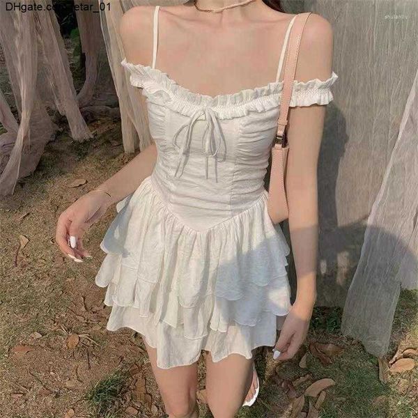 

lolita casual dresses mini dress women famale harajuku vintage white off shoulder birthday y2k aesthetic summer clothes korean fashion