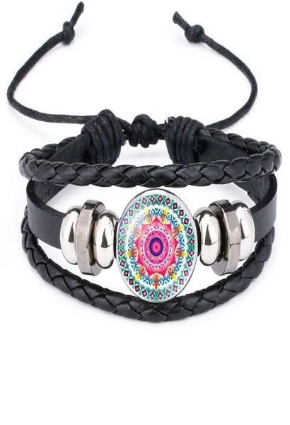 

2019 indian mandala flower of life bracelets for women buddhism meditation glass cabochon charm leather rope bracelets bangle mens4421947, Golden;silver