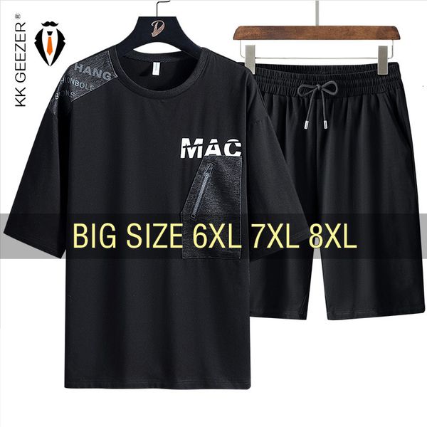 

mens tracksuits men t shirt suit shorts cotton tshirt set oversize 6xl 7xl 8xl plus size short sleeve black tshirts male summer fashion loos, Gray