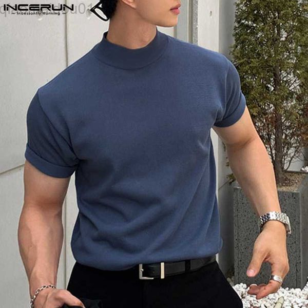 

men's t-shirts men t shirts solid color tutleneck 2023 short sleeve casual men clothing summer stylish streetwear cozy tee s-5xl 7 l23, White;black