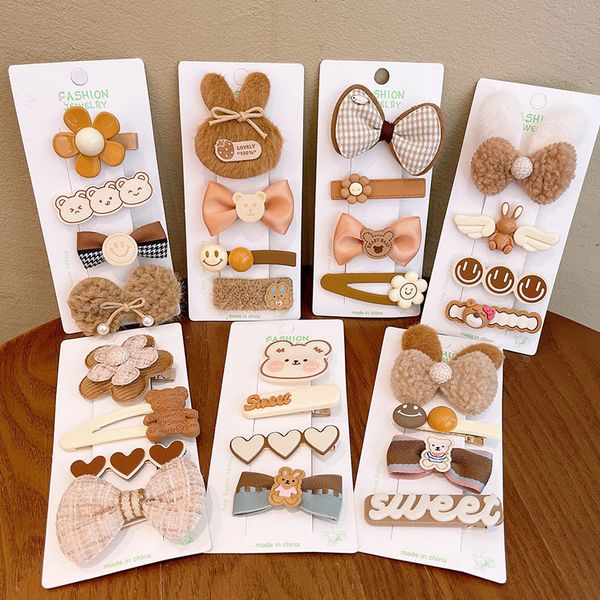 

fashion blogger designer jewelry milk coffee colored hair clip set, cute little girl with plush edge clip headwear clips barrettes wholesale, Golden;silver
