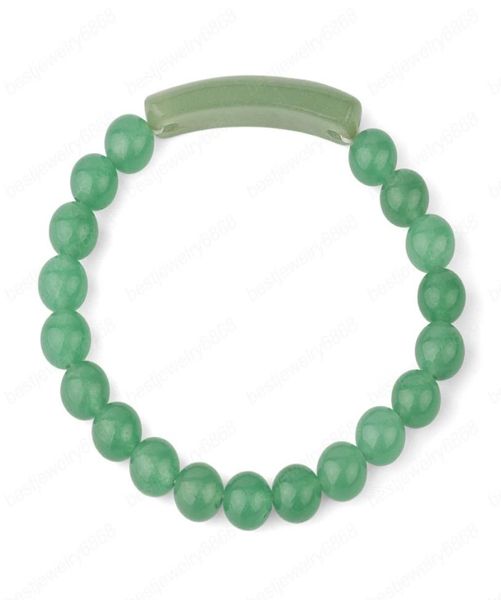 

natural stone strand bracelet for women 8mm healing pink quartz green aventurine rectangle bar simple beaded bracelets1714544, Black