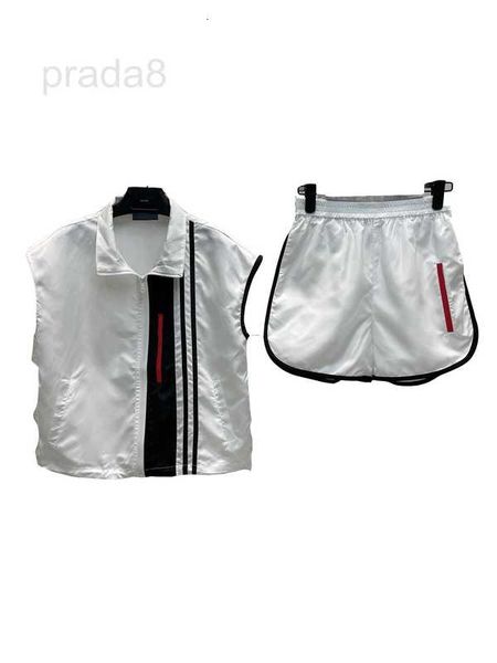 

two piece dress designer summer tracksuits women sleeveless classicla red label triangle t shirt sports shorts clothing suit lady street spo, White