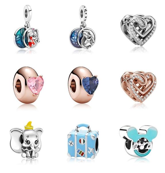 

fits bracelets 20pcs elephant briefcase panda crystal heart pendant charms beads silver charms bead for women diy european necklace jewelry9, Black