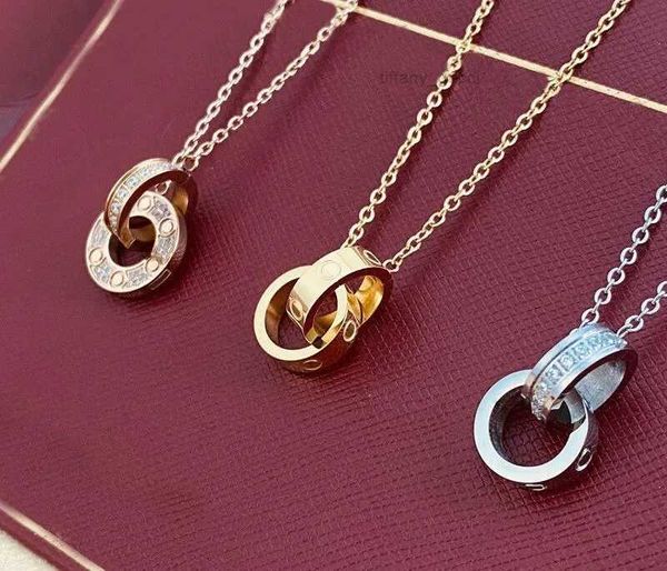 

fashion necklace jewelry for lover men women double ring full two rows diamond pendant octagonal screw cap love necklace couple gift, Silver