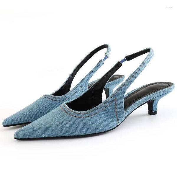 

dress shoes traf women summer denim kitten heel pumps fashion pointed toe heeled slingbacks office lady heels female casual blue stiletto, Black