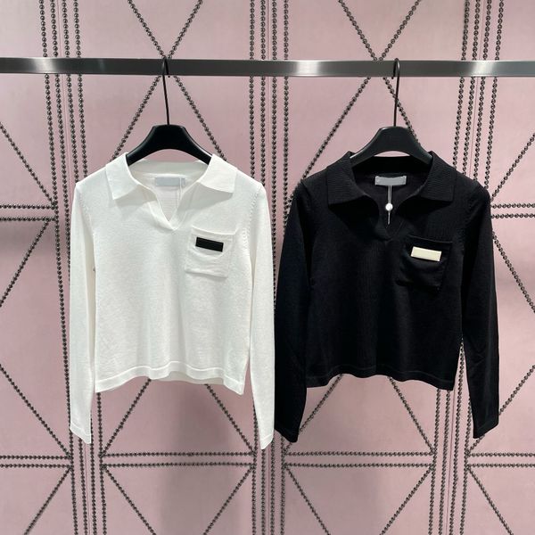 

fashion autumn long sleeve turn down collar solid t-shirts women knitted casual female loose tee 2023 2 colour shirt, White;black