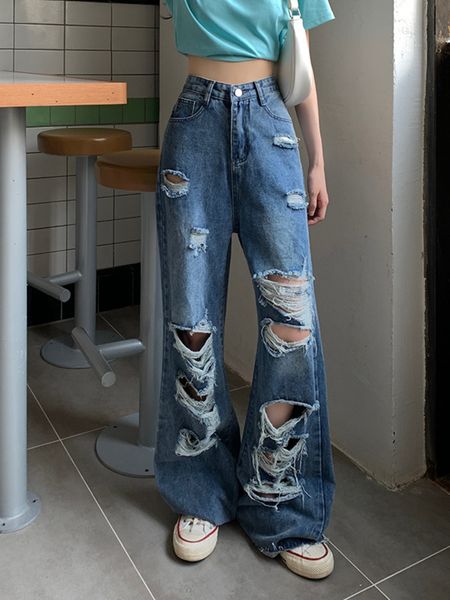 

womens jeans loose ripped wideleg fat mm retro highwaisted drape drag the floor to show thin old mens and trousers 230707, Blue
