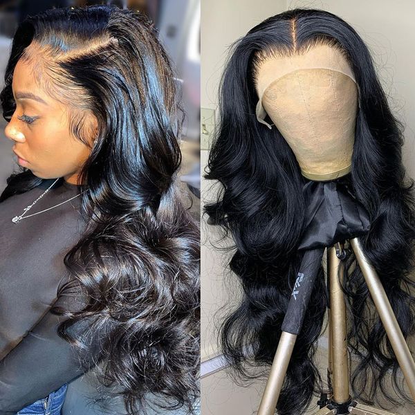 

brazilian lace front human hair wigs body wave 13x4 hd wig women glueless 360 lace frontal wig sale bling hair, Black;brown