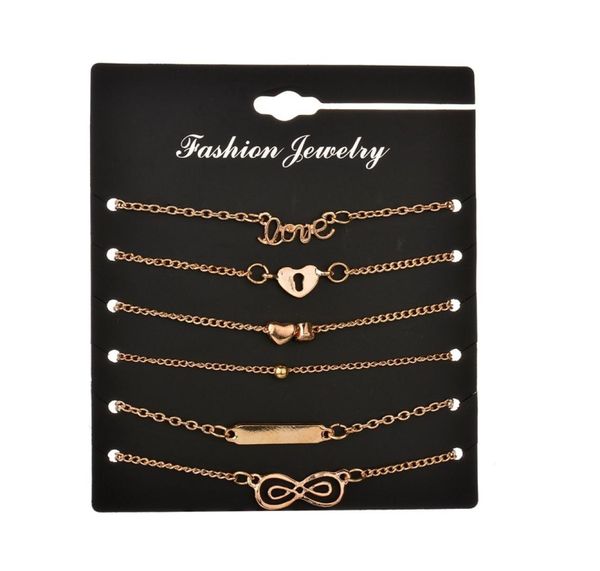 

6 pcssets vintage new bijoux gold color crystal alloy infinity 8 bracelets feather women bracelets bangles bb2151619914, Golden;silver