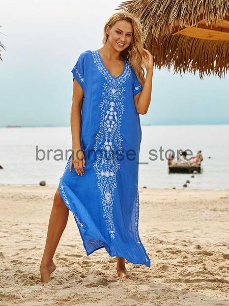 

casual dresses new cover-up beach maxi dress 2023 robe de plage embroidery beach cover up sarong women beach pareo tunic for beach swimwear, Black;gray
