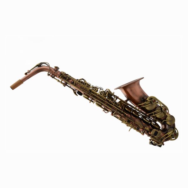

advanced double-barreled alto eb with red antique body and green antique keys saxophone sax