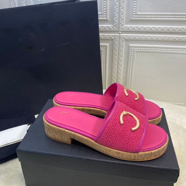 

women designer platform sandals summer channel slippers chain leather sandal outdoor beach flat woman ccity dfgvc, Black