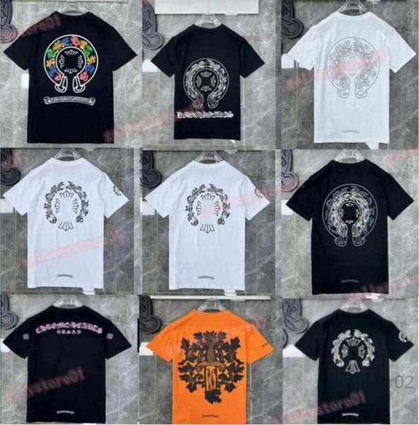 

classics mens t shirts heart brand crew neck chromes short sleeves tees ch t-shirts sweater casual horseshoe sanskrit cross print xr3, White;black