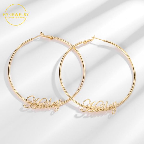 

hoop huggie customized name earrings personalized gold stainless steel for earring women letter nameplate statement circle jewelry gift 2307, Golden;silver