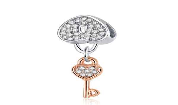 

20pcs silver charm bead heart locker key crystal dangle pendant charms european beads fit 925 sterling silver bracelet charms jewelry diy ma, Black