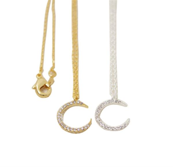

fashion moon with rhinestone gold plated necklace glittering crescent necklaces for women whole and mixed color3617030, Silver