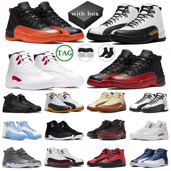 

12s men basketball shoes jumpman 12 celestial gold playoffs twist reverse flu game muslin winterized utility mens trainers sports sneakers, White;red