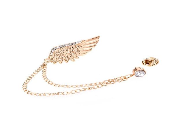 

2020 new exquisite fashion golden wings brooches menwomen039s rhinestone chain brooch coat pins suit collar accessories gift 18940429, Gray