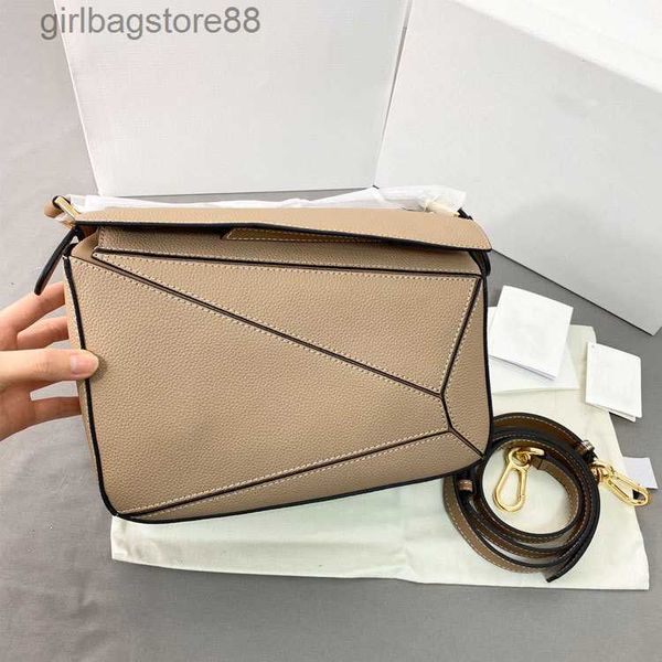

winter loewsbag pillow geometry girl leather bags cowhide cool bag 2023 puzzles designer splicing real genuine single shoulder span handbags