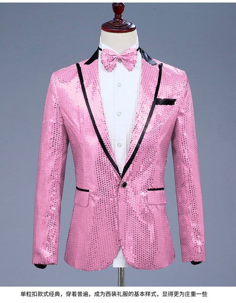 

men's suits blazers pink sequin one button dress blazers brand nightclub prom men suit jacket wedding stage singer costume bowtie inclu, White;black