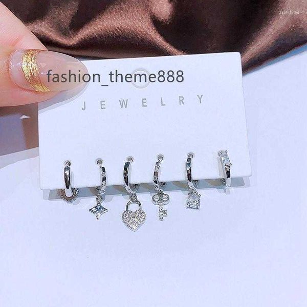 

dangle earrings migga 6pcs/set cubic zirconia lock key drop platinum plated women party jewelry, Silver