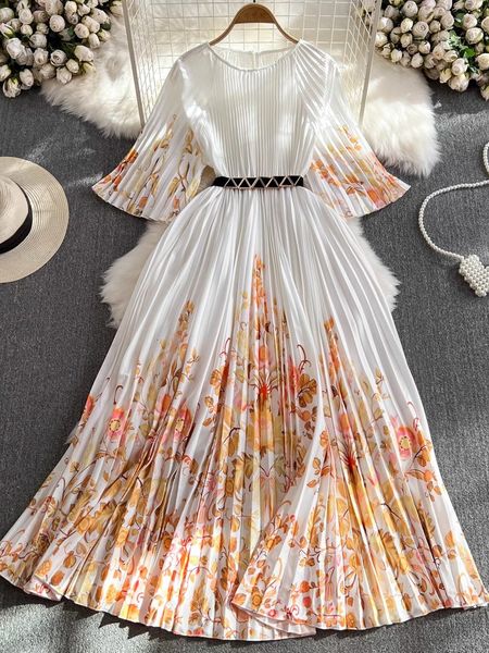 

basic casual dresses print dress for women short sleeve streetwear fashion slim midi office lady folds o neck spring summer 230706, Black;gray