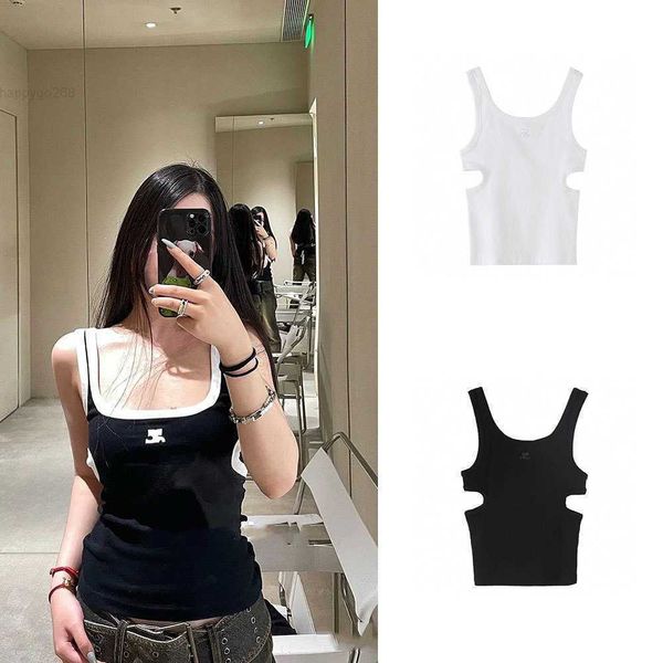 

courreges waist hollow out design letter embroidered strap 2023 summer new versatile tank xy3809, White