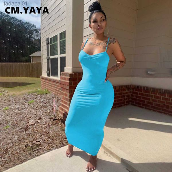 

cmyaya women maxi long dress solid spaghetti strap sheath elastic ankle length dresses casual fashion vestidos outfit 2021 l230621, Black;gray