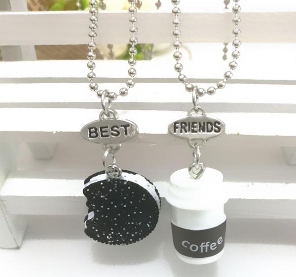

2pcsset cookie coffee friends pendant bead chain necklace friend bff mini miniature food jewelry p2307356, Silver