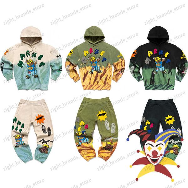 

men's hoodies sweatshirts 2022ss tie dye market hoodie men women 1 1 bear puff print pullover streetwear t230707, Black