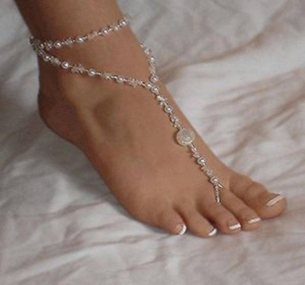 

1pcs pearl foot anklet barefoot sandals sandal bridal beach stretch ankle bracelet chain for women foot jewelry accessories charmi3747726, Red;blue