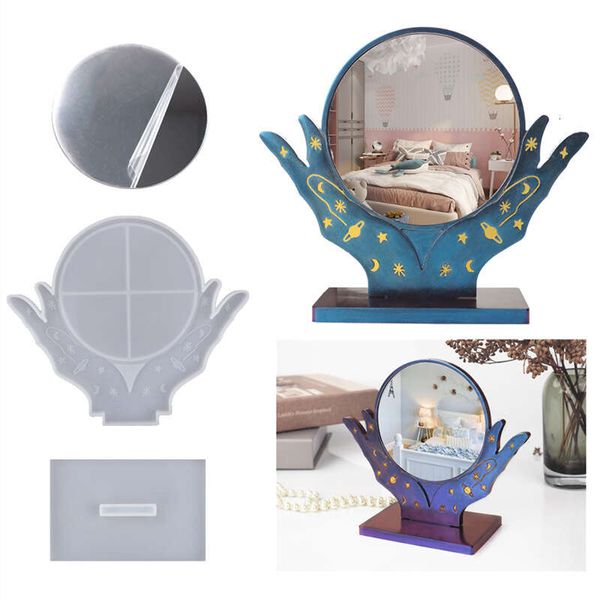 

diy crystal epoxy resin mold hand makeup mirror deskmirror silicone mold for resin