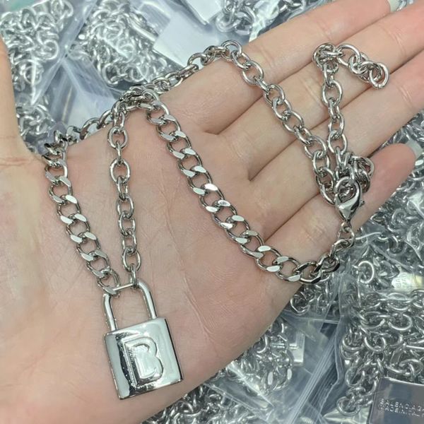 

european and american lock head letter necklace exaggerates personality trend fashion versatile collar chain bracelet set for women, Silver