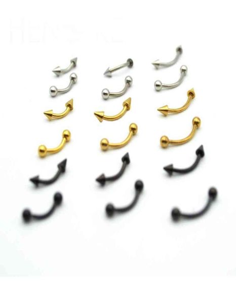 

titanium steel spike bell button rings navel curved strip nipple piercing body jewelry vacuum electroplating rod length 6 8 10 12m2787113, Silver