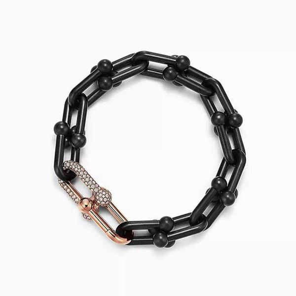 

counter quality 2022 new tiffay 925 silver classic u-shaped horseshoe buckle bracelet with diamond black hip hop ins fashion hand jewelry