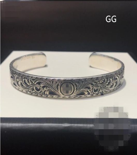 

2020 vintage carving flower 925 sterling silver g bracelets luxury round cuff designer wolf bangle men women jewelry lover gift6638661, Black