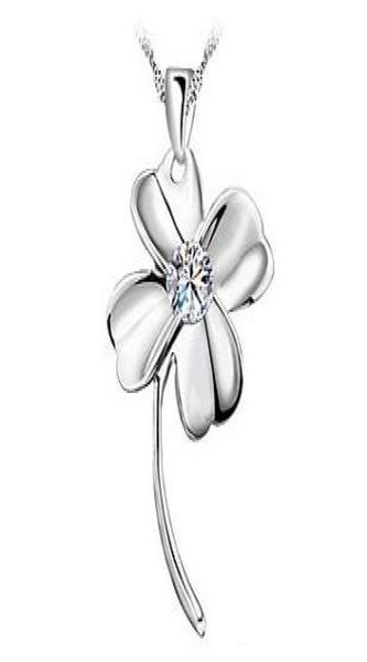 

925 sterling silver items crystal jewelry fourleaf clover pendant statement necklaces for woman wedding new charms1123472