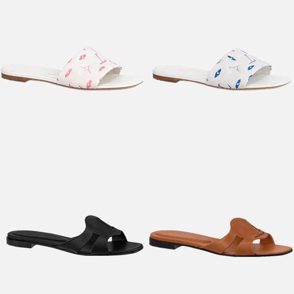

designer womens reveal flat sandals fashion leather rubber print leather flip flops outdoor beach slide sola slippers 35-40, Black