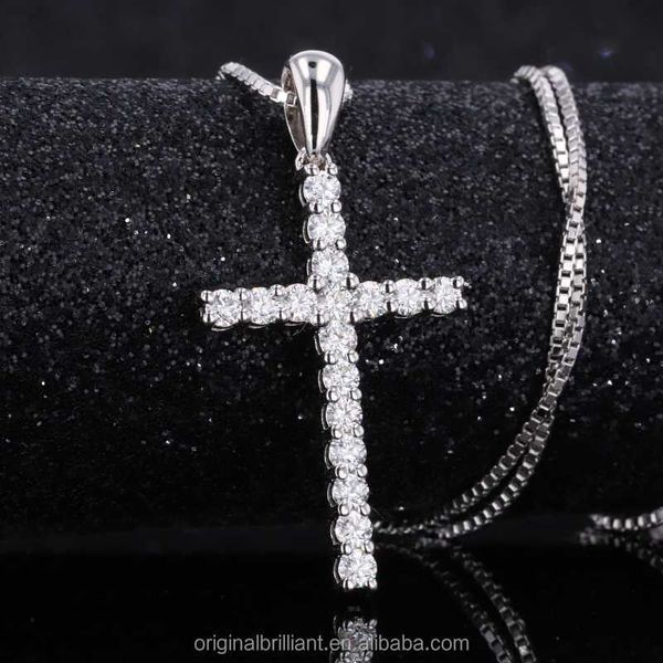 

customized cross round brilliant cut lab grown diamond 10k white gold pendant necklaces, Silver