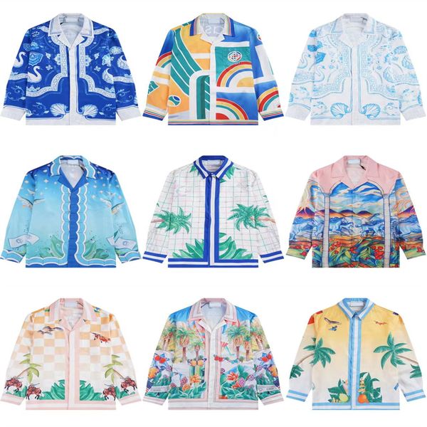 

2023 casablanca casual shirt designer t-shirt fashion men's button-down cardigan long-sleeved t-shirt fashion hawaiian shirt night prin, White;black