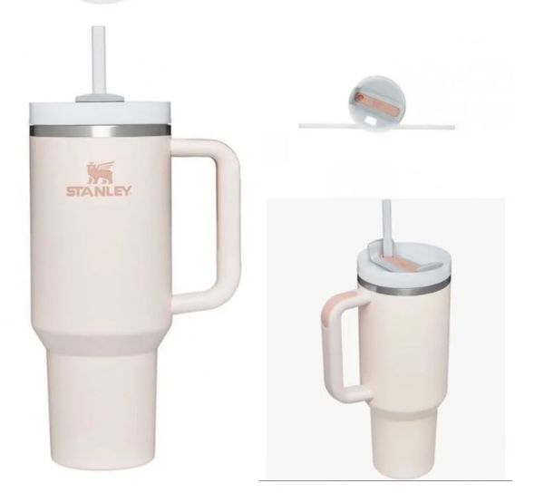 

rose quartz stanley quencher h2.0 40oz tumblers cups with handle insulated car mugs logo on lids same color logo with cups color stainless s