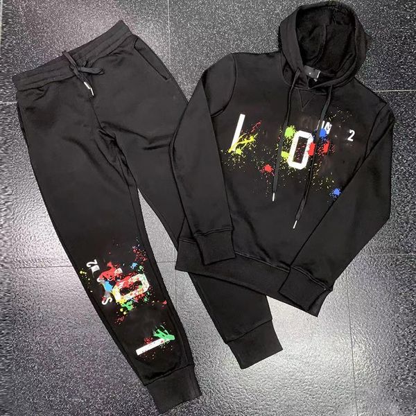 

men's hoodie designer hoodie long sleeve t-shirt round neck pure cotton printed graffiti personality youth hoodie set clothes men', Black;brown