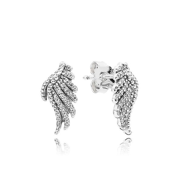 

sparkling wing stud earrings for pandora 925 sterling silver party jewelry designer earring set for women girls crystal diamond luxury earri, Golden;silver