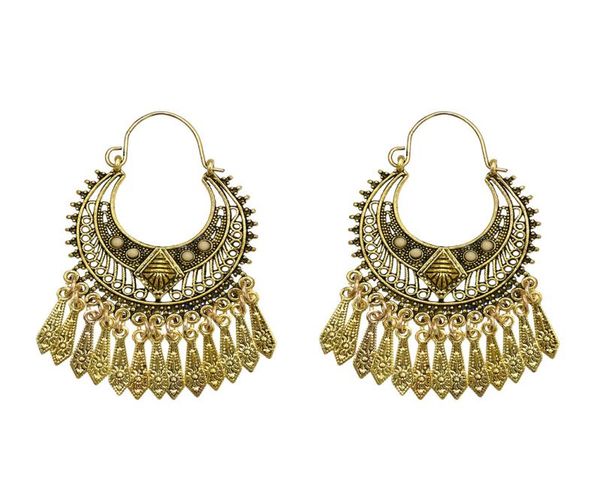 

turkish boho gold metal tassel statement earrings creative vintage carved flower drop dangle earrings for women festival party jew3711623, Silver