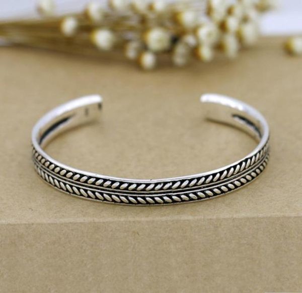 

vintage bracelet tibetan silver color simple design classic bangle feather leaf pattern open cuff bangle for women jewelry8869282, Black